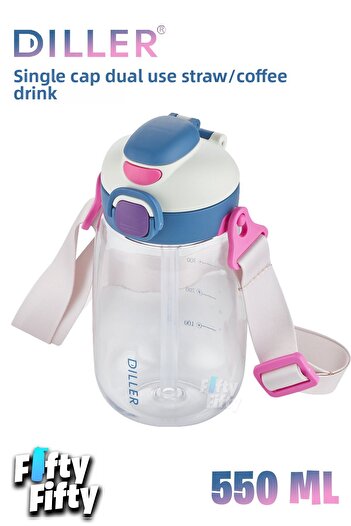 DILLER 550 ml Single Lid Double Use Tritan Water Bottle With/Without Straw Strap-Ffdillerd70-550
