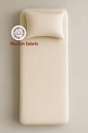 sutra 100% Cotton Muslin Fabric Single Fitted Sheet Set