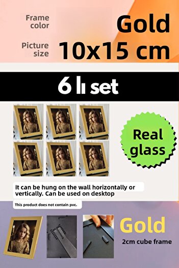 AtlasSG 20mm 6 Frame Glazed 10X15 cm 6Pcs Photo Picture Frame Standing or Wall Hanging Horizontal-Vertical