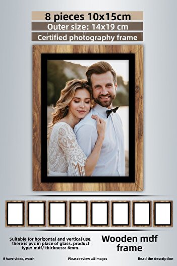 yhfoto 8 Pieces 10X15 Frame - Wood-Black Striped Frame - Mdf Frame - Pvc Photo Frame