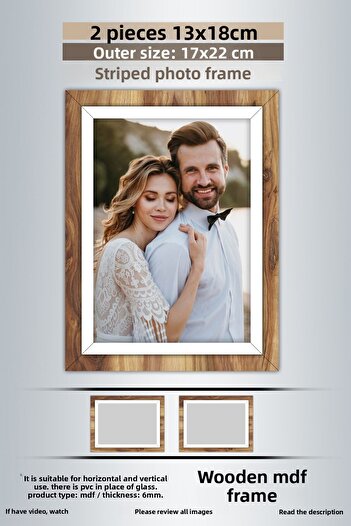 yhfoto 2 Pieces 13X18 Frame - Wooden-White Striped Frame - Mdf Frame - Pvc Photo Frame