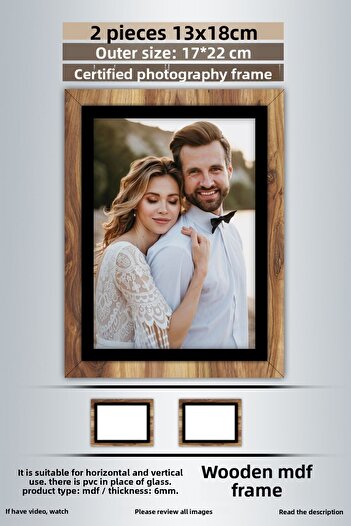 yhfoto 2 Pieces 13X18 Frame - Wooden-Black Striped Frame - Mdf Frame - Pvc Photo Frame