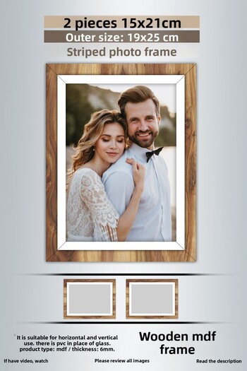 Bytwo 2 Pieces 15X21 Frame - Wooden-White Striped Frame - Mdf Frame - Pvc Photo Frame