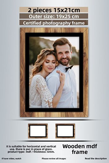 Bytwo 2 Pieces 15X21 Frame - Wooden-Black Striped Frame - Mdf Frame - Pvc Photo Frame