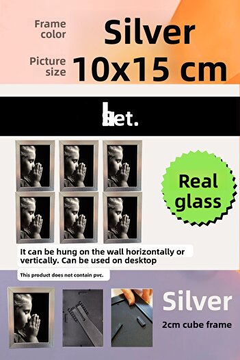 AtlasSG 20mm 6 Frame Glazed 10X15 cm 6Pcs Photo Picture Frame Standing or Wall Hanging Horizontal-Vertical