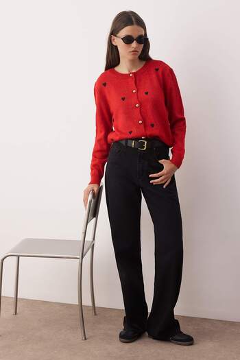 Trendyol Collection Red Soft Texture Embroidery Embroidered Knitwear Cardigan Twoaw26Hi00157