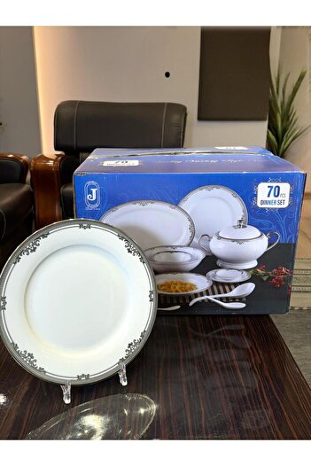 aljahwari 70-piece porcelain silver dining set for 6 people