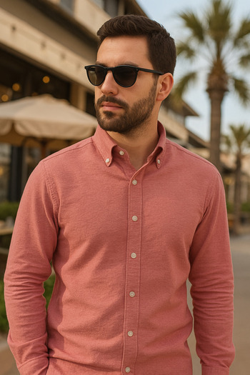beuivo Men's Dusty Rose Oversize Textured Aerobin Linen Shirt