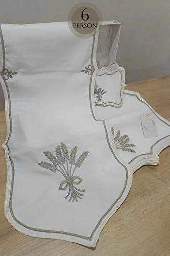 NB Neubella Home Nerina 13 Piece Luxury American Service Runner Presentation Embroidered Cover Set Carefree Dowry Linen for 6 People