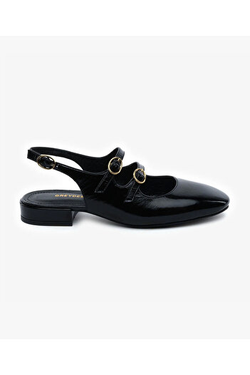 Greyder Women's Black Wrinkled Patent Leather Genuine Leather Ballerinas 5Y2Ta59267