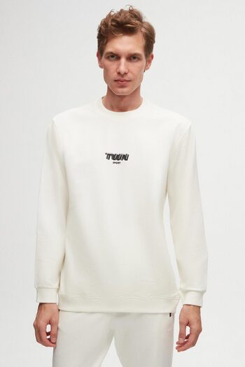 Twn Relaxed Fit Ecru Printed Sweatshirt