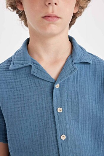 DeFacto Erkek Çocuk Oversize Geniş Kalıp Polo Yaka Müslin Kısa Kollu Gömlek W3239A624HS