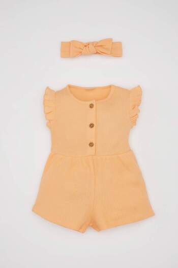 DeFacto Waffle Patterned Sleeveless Jumpsuit and Bandana for Baby Girl - C9490a524sm