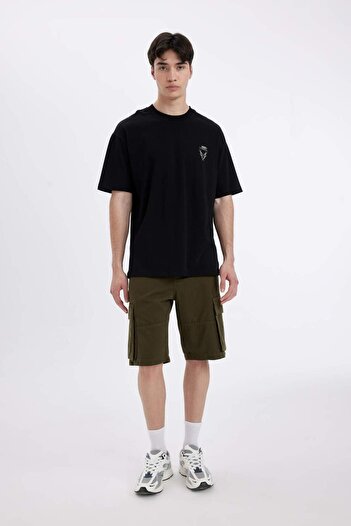 DeFacto 100% βαμβακερό Comfort Regular Fit Άνετη εφαρμογή Crew Neck με στάμπα στην πλάτη κοντομάνικο μπλουζάκι C4088AX24SM