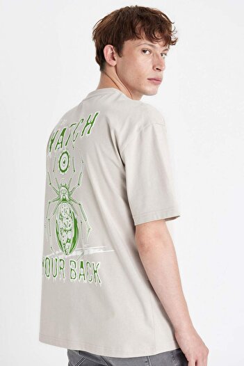 DeFacto Oversize Wide Fit Crew Neck Back Printed Short Sleeve T-Shirt C5678Ax24Hs