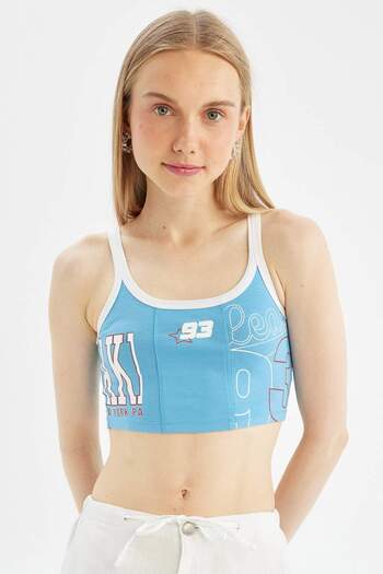 DeFacto Coool Fitted Printed Crop Tank Top D1421Ax24Sm
