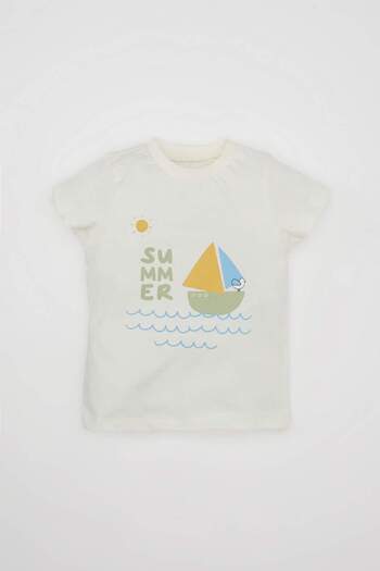 DeFacto Printed Muslin 3 Piece Set for Baby Boy - Short Sleeve T-Shirt, Salopette, Hat C8822a524hs