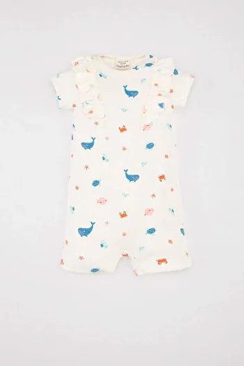 DeFacto Newborn Baby Girl - Sea Printed Ribbed Camisole Jumpsuit D0788A524HS