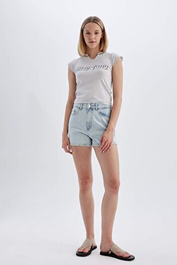 DeFacto Pantaloni scurți de jeans skinny Mom Fit cu talie înaltă - C0681AX24SM