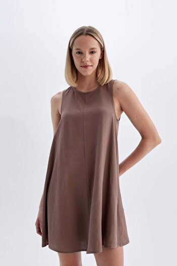 DeFacto Linen Sleeveless Mini Dress - A-line, Crew Neck C8846AX24SM