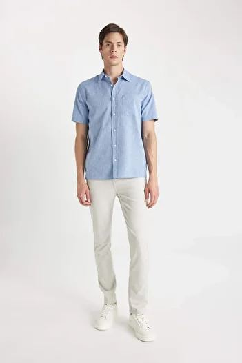 DeFacto Regular Fit Summer Polo Neck Basic Plain Short Sleeve Shirt D4498Ax24Sm
