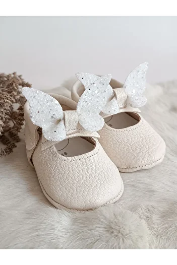 Hodore Alice Butterfly Stone Cream Genuine Leather Baby Loafer