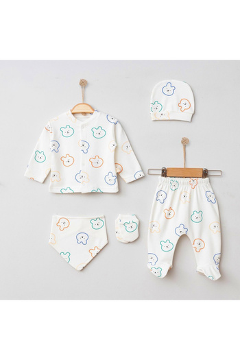 Convolantis Organic Fabric 100% Cotton 5 Piece Newborn Hospital Discharge Rabbit Bodysuit Set - Boxed