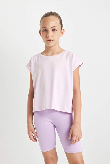 DeFacto Girls' Boxy Fit Crew Neck Basic Plain Short Sleeve T-Shirt C4511A824Sm