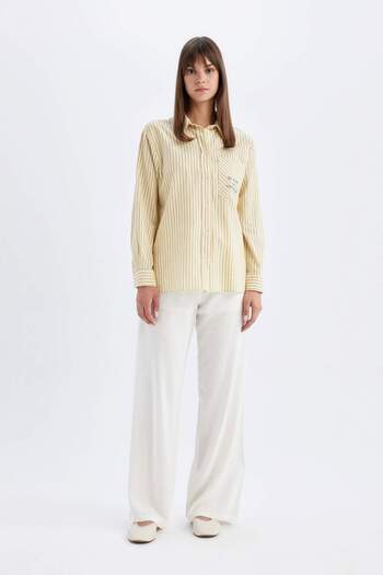 DeFacto Relaxed Fit Striped Cotton Tunic Shirt - Long Sleeve, Flamed C8854AX24SM