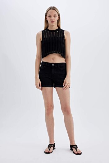 DeFacto Regular Fit Crop Crew Neck Crochet Undershirt D1982Ax24Sm