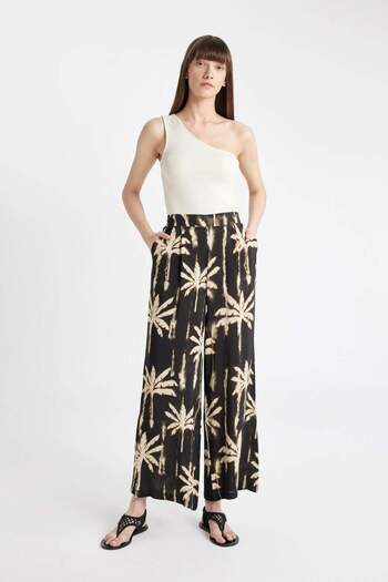 DeFacto Patterned Maroken Culotte Pants - Elastic Waist, Wide Leg, Tall C9118Ax24Sm