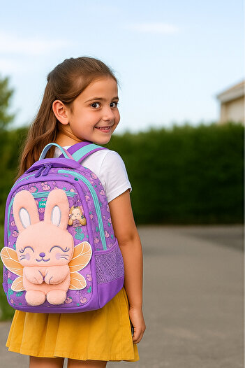MUGGLE Fairy Bunny Okul Çantası Kız Çocuk İçin Pelüş Kanatlı Tavşan Çanta