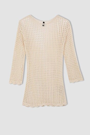 DeFacto Long Mini Sleeve Crew Neck Crochet - D3020AX24SM