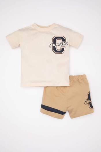 DeFacto Baby Boy 2 Piece Set Crew Neck Printed Short Sleeve T-Shirt Shorts C5854A524Sm