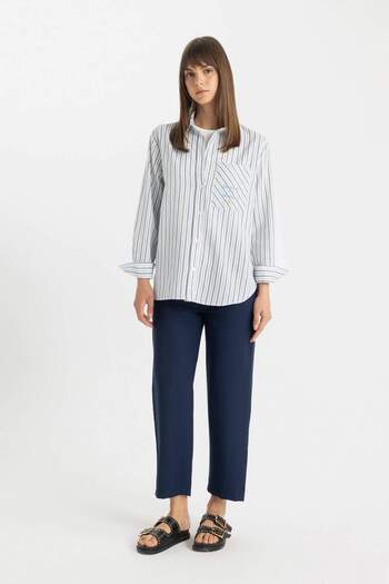 DeFacto Relaxed Fit Striped Cotton Tunic Shirt - Long Sleeve, Flamed C8854AX24SM