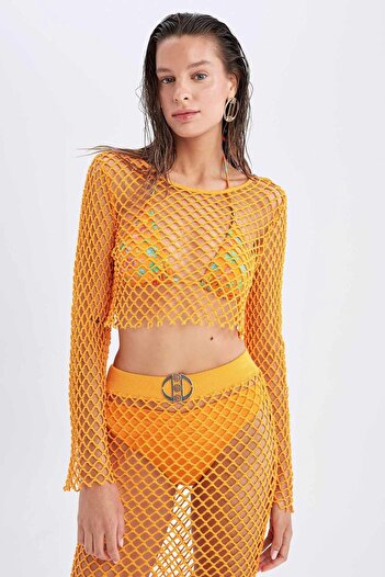 DeFacto Declara x DeFacto Beach Top Crop Long Sleeve Mesh - C5815AX24HS