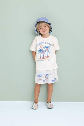 DeFacto 2-teiliges Set für Babys, Jungen, kurzärmeliges T-Shirt mit Palmenmuster und Shorts C9209A524SM