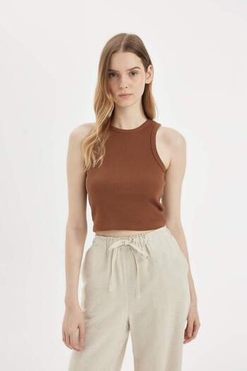 DeFacto Fitted Halter Neck Ribbed Camisole Basic Plain Undershirt U0357Az24Sm