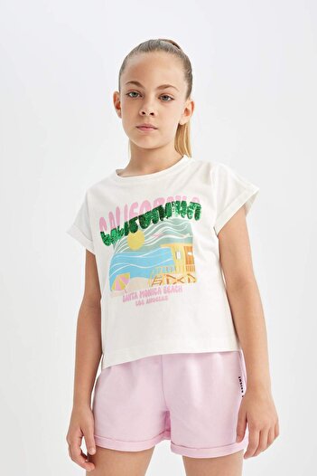 DeFacto Crew Neck Tropical Print Boxy κοντομάνικο κοριτσίστικο μπλουζάκι - C5280A824SM
