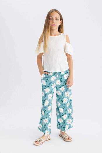 DeFacto Girls' Crew Neck Wrap Short Sleeve T-Shirt C6890A824Sm