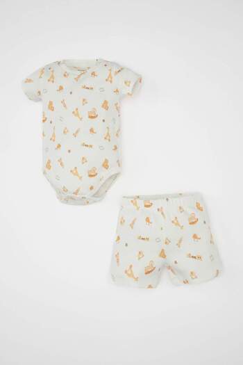 DeFacto Baby Boy 2-Piece Set Safari Printed Ribbed Camisole Short Sleeve Snap Body Shorts C4354A524Sm