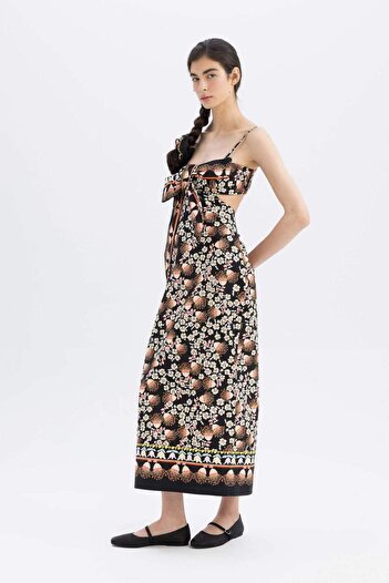 DeFacto Lug Von Siga x DeFacto Bodycon Desenli Askılı Poplin Midi Elbise C1297AX24SM