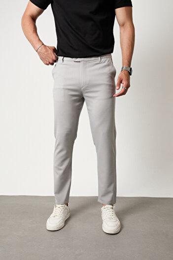 GETMAH Men's Gray Color Double Button Tongue Quality Flexible Fabric Trousers