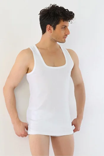 Çift Kaplan Men's White 3-Piece Rib Tank Top 775