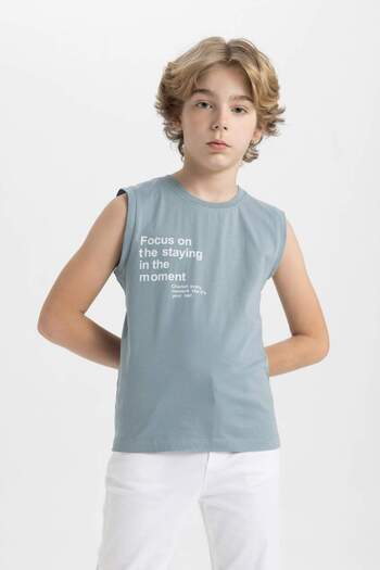 DeFacto Boy's Printed Crew Neck Tank Top - B6161A824HS