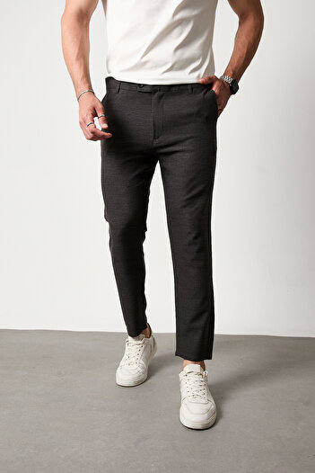 GETMAH Men's Anthracite Double Button Tongue Quality Flexible Fabric Trousers