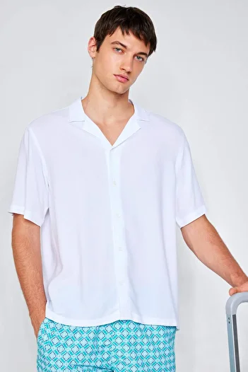 DeFacto Summer Regular Fit Apache Collar Viscose Plain Short Sleeve Shirt C4735Ax24Sm