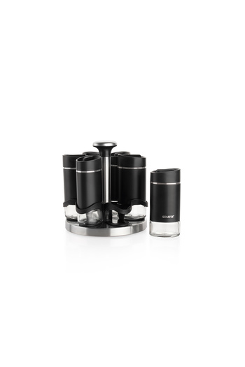Schafer Silver Touch Spice Set with Rotating Stand 7 Pieces-Black