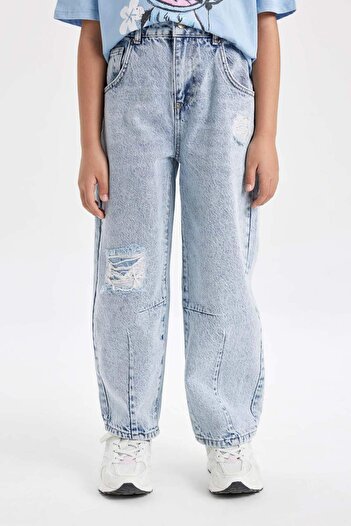 DeFacto Girl's Barrel Fit Ripped Detailed Standard Leg Jean Pants C4560A824SM