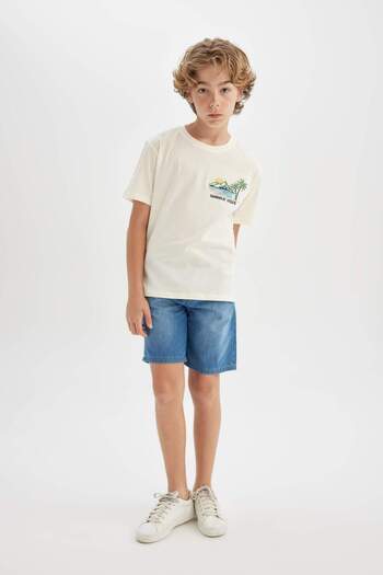DeFacto Boy's Crew Neck Embroidered Short Sleeve T-Shirt C4655A824Sm